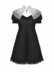 Black Woven Splicing White Waistcoat With Cross On The Front And Back Bow Tail Gothic Style Short Sleeved Dress