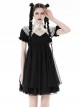 Black Woven Splicing White Waistcoat With Cross On The Front And Back Bow Tail Gothic Style Short Sleeved Dress