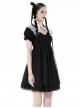 Black Woven Splicing White Waistcoat With Cross On The Front And Back Bow Tail Gothic Style Short Sleeved Dress
