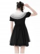 Black Woven Splicing White Waistcoat With Cross On The Front And Back Bow Tail Gothic Style Short Sleeved Dress