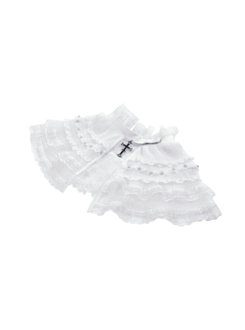 Black Woven Splicing White Waistcoat With Cross On The Front And Back Bow Tail Gothic Style Short Sleeved Dress