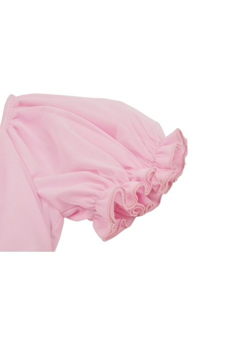 Pink Woven Splicing White Waistcoat With Cross On The Front And Back Bow Tail Gothic Style Short Sleeved Dress