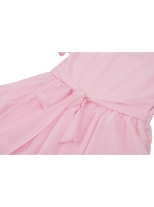 Pink Woven Splicing White Waistcoat With Cross On The Front And Back Bow Tail Gothic Style Short Sleeved Dress