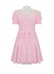 Pink Woven Splicing White Waistcoat With Cross On The Front And Back Bow Tail Gothic Style Short Sleeved Dress