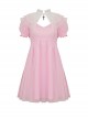 Pink Woven Splicing White Waistcoat With Cross On The Front And Back Bow Tail Gothic Style Short Sleeved Dress