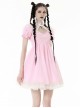 Pink Woven Splicing White Waistcoat With Cross On The Front And Back Bow Tail Gothic Style Short Sleeved Dress