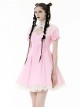 Pink Woven Splicing White Waistcoat With Cross On The Front And Back Bow Tail Gothic Style Short Sleeved Dress