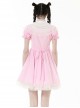 Pink Woven Splicing White Waistcoat With Cross On The Front And Back Bow Tail Gothic Style Short Sleeved Dress