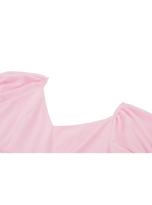 Pink Woven Splicing White Waistcoat With Cross On The Front And Back Bow Tail Gothic Style Short Sleeved Dress