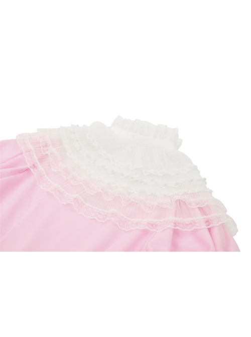 Pink Woven Splicing White Waistcoat With Cross On The Front And Back Bow Tail Gothic Style Short Sleeved Dress
