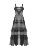 Sexy Black Front Heart Shaped Lace Mesh Gothic Style Extended See Through Dress