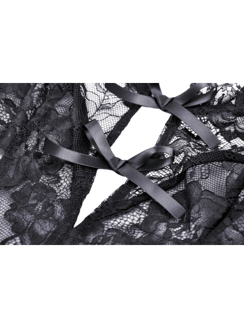 Sexy Black Front Heart Shaped Lace Mesh Gothic Style Extended See Through Dress