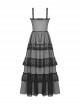 Sexy Black Front Heart Shaped Lace Mesh Gothic Style Extended See Through Dress