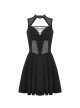 Black Sexy Hollow Mesh Front Chest Metal Eyelet Strap Decorated Gothic Style Sleeveless Dress