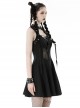Black Sexy Hollow Mesh Front Chest Metal Eyelet Strap Decorated Gothic Style Sleeveless Dress