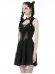 Black Sexy Hollow Mesh Front Chest Metal Eyelet Strap Decorated Gothic Style Sleeveless Dress