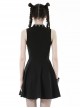 Black Sexy Hollow Mesh Front Chest Metal Eyelet Strap Decorated Gothic Style Sleeveless Dress