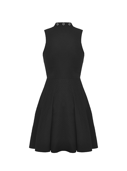 Black Sexy Hollow Mesh Front Chest Metal Eyelet Strap Decorated Gothic  Style Sleeveless Dress - Magic Wardrobes