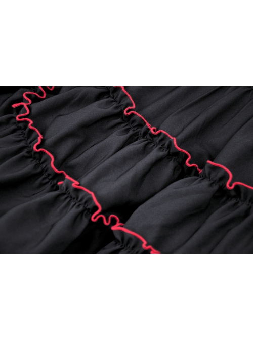 Black And Red Front Chest Cute Hollow Heart Shaped Pattern Frill Lace Up Gothic Style Short Sleeved Lapel Dress