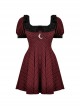 Red Devil Mesh Crescent Decorated Chest Ruffle Round Neck Gothic Short Sleeve Dress