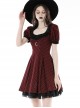 Red Devil Mesh Crescent Decorated Chest Ruffle Round Neck Gothic Short Sleeve Dress