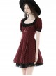 Red Devil Mesh Crescent Decorated Chest Ruffle Round Neck Gothic Short Sleeve Dress