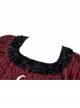 Red Devil Mesh Crescent Decorated Chest Ruffle Round Neck Gothic Short Sleeve Dress