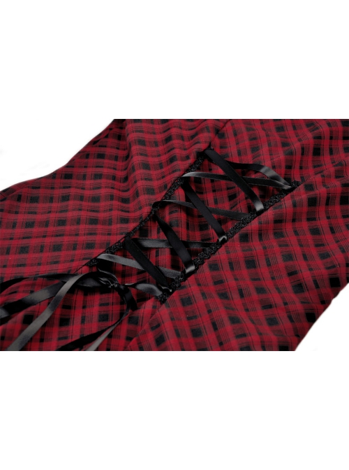 Red Devil Mesh Crescent Decorated Chest Ruffle Round Neck Gothic Short Sleeve Dress
