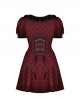 Red Devil Mesh Crescent Decorated Chest Ruffle Round Neck Gothic Short Sleeve Dress