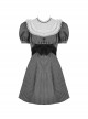 Black And White Striped Delicate Lace On The Front And Black Big Bow Gothic Style Short Sleeved Dress