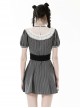 Black And White Striped Delicate Lace On The Front And Black Big Bow Gothic Style Short Sleeved Dress
