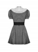 Black And White Striped Delicate Lace On The Front And Black Big Bow Gothic Style Short Sleeved Dress