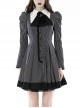 Black And White Striped Front Chest Tie Lapel Punk Preppy Style Long Sleeved Dress