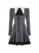 Black And White Striped Front Chest Tie Lapel Punk Preppy Style Long Sleeved Dress