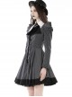 Black And White Striped Front Chest Tie Lapel Punk Preppy Style Long Sleeved Dress