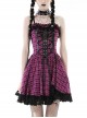 Rebellious Purple Mesh Lace Hem Lace Up Front Gothic Suspender Dress
