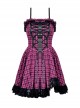 Rebellious Purple Mesh Lace Hem Lace Up Front Gothic Suspender Dress