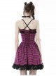 Rebellious Purple Mesh Lace Hem Lace Up Front Gothic Suspender Dress