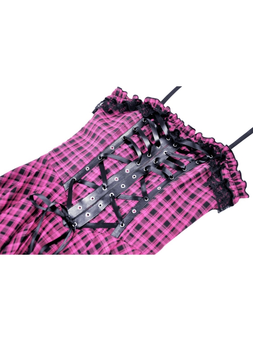 Rebellious Purple Mesh Lace Hem Lace Up Front Gothic Suspender Dress