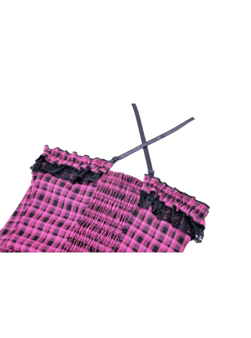 Rebellious Purple Mesh Lace Hem Lace Up Front Gothic Suspender Dress