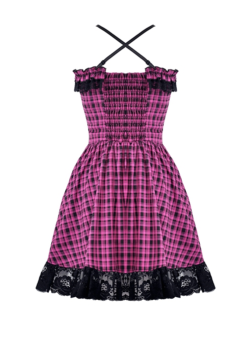 Rebellious Purple Mesh Lace Hem Lace Up Front Gothic Suspender Dress