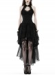 Sexy Black Printed Tube Top Lace Mesh High Low Hem Gothic Style Halter Neck Dress