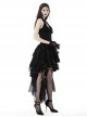Sexy Black Printed Tube Top Lace Mesh High Low Hem Gothic Style Halter Neck Dress