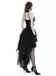 Sexy Black Printed Tube Top Lace Mesh High Low Hem Gothic Style Halter Neck Dress