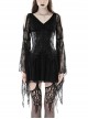 Black Sexy Lace V Neck Off Shoulder Punk Style Long Sleeved Dress
