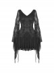 Black Sexy Lace V Neck Off Shoulder Punk Style Long Sleeved Dress