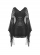 Black Sexy Lace V Neck Off Shoulder Punk Style Long Sleeved Dress