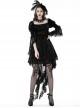 Comfortable Black Velvet Patchwork Lace Long Sleeved Gothic Style Tie Dress