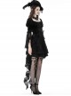 Comfortable Black Velvet Patchwork Lace Long Sleeved Gothic Style Tie Dress