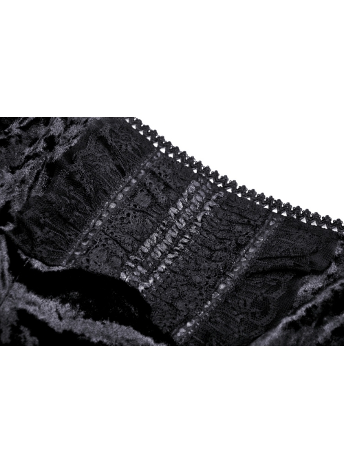 Comfortable Black Velvet Patchwork Lace Long Sleeved Gothic Style Tie Dress